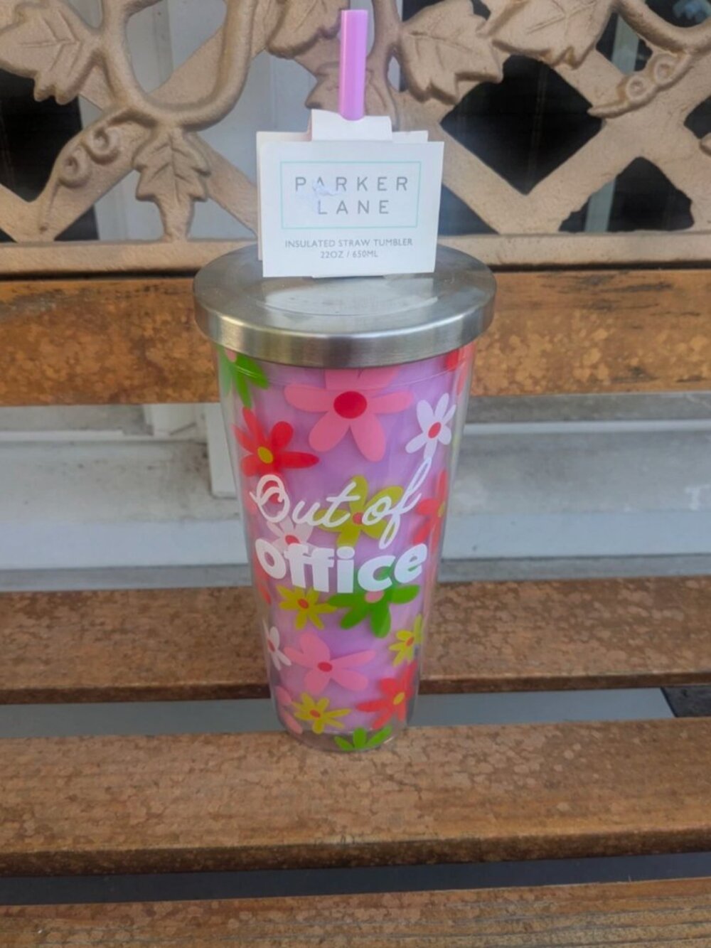 Parker Lane 22 oz Floral "Out of Office" Tumbler and Straw